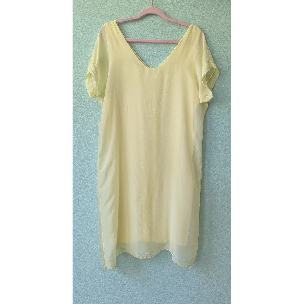 Made in Italy Yellow Silk Blend Lined Chiffon V-Neck Shift Dress Medium